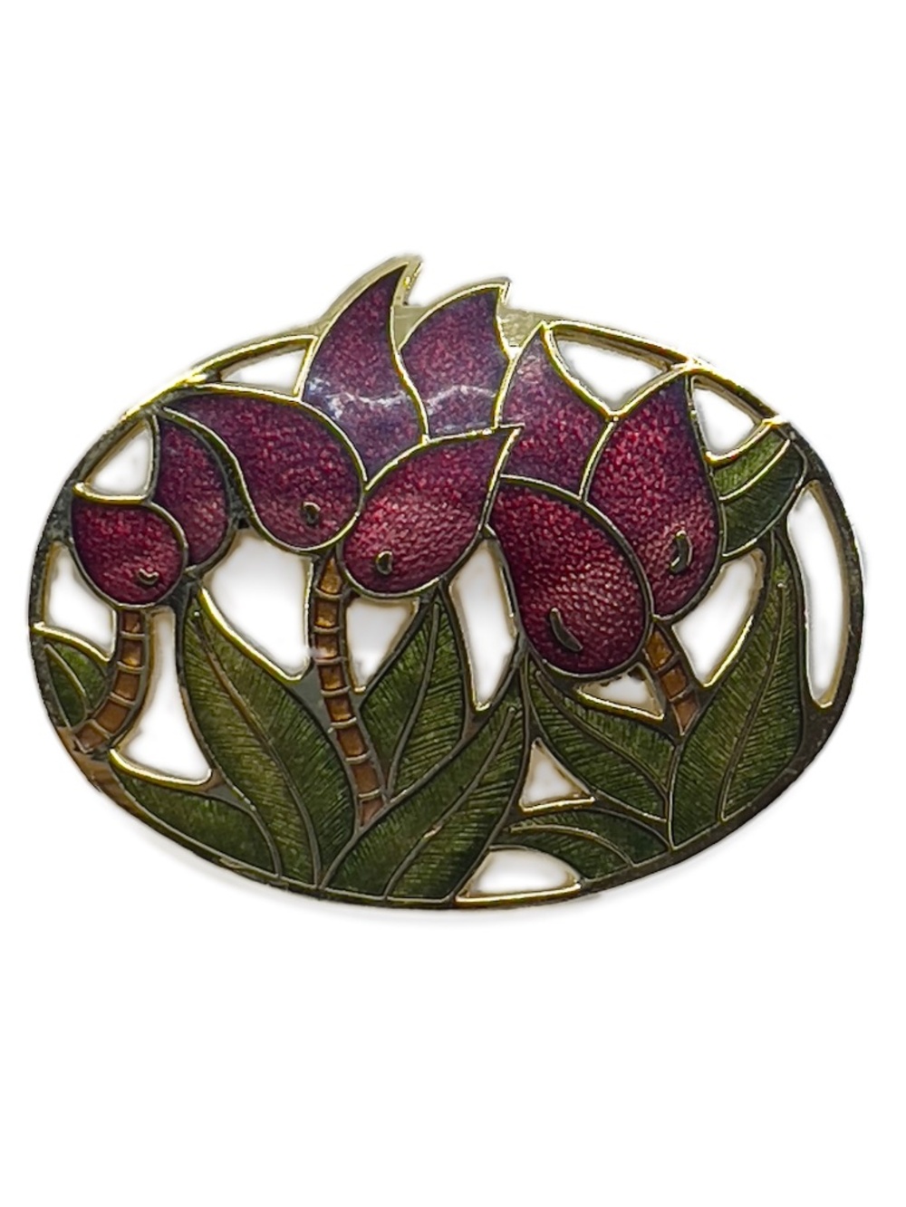 Red Roses with Green Leaves Gold Pin